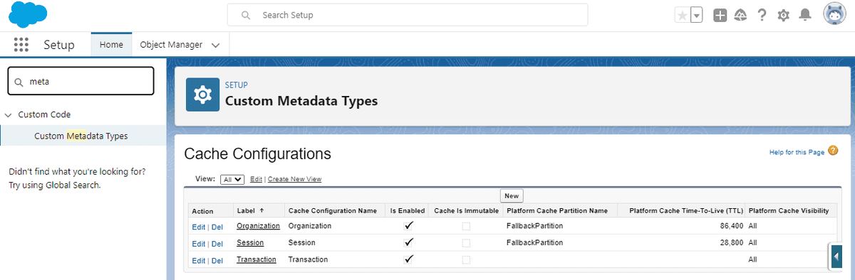 CacheConfiguration__mdt List View