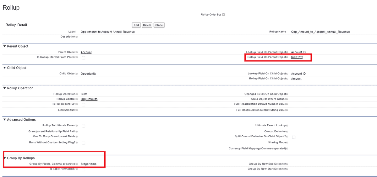 Group By rollup configuration